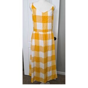 Old Navy XXL Yellow Gingham Cami Midi Dress Smocked Back Summer Cottagecore